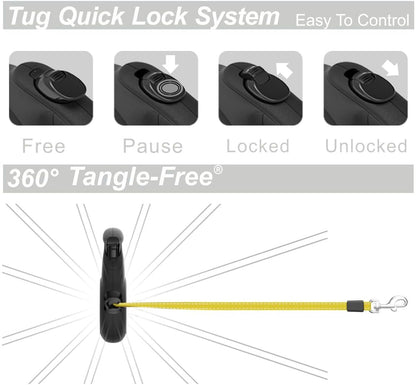 360° Tangle-Free Reflective Retractable Dog Leash | 16 Ft Strong Nylon Tape (Medium)