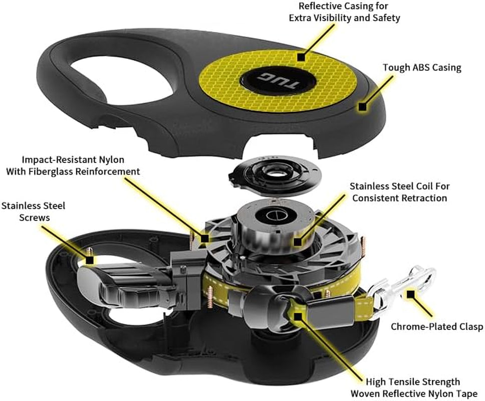 360° Tangle-Free Reflective Retractable Dog Leash | 16 Ft Strong Nylon Tape (Medium)