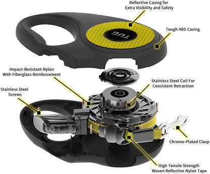 360° Tangle-Free Reflective Retractable Dog Leash | 16 Ft Strong Nylon Tape (Medium)