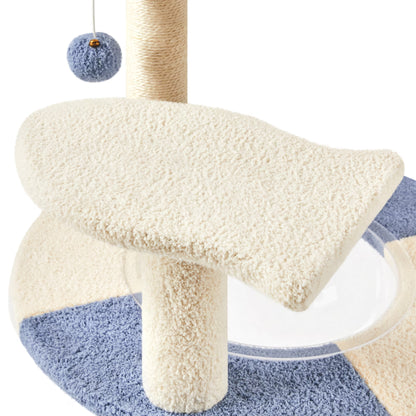 35.6″ Tall Ocean Cat Tree with Detachable Clear Bowl, Blue/Beige