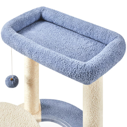 35.6″ Tall Ocean Cat Tree with Detachable Clear Bowl, Blue/Beige