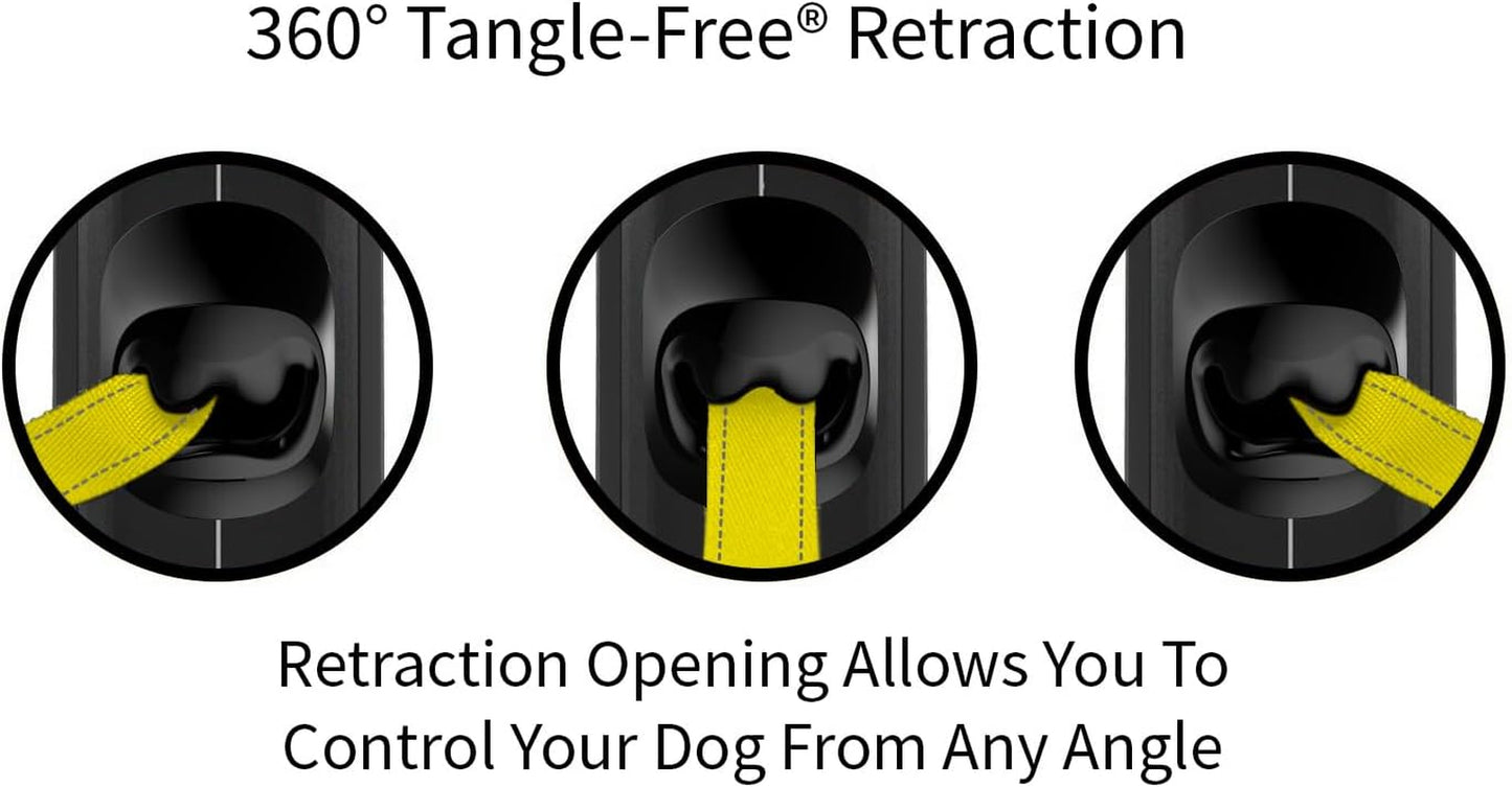 360° Tangle-Free Reflective Retractable Dog Leash | 16 Ft Strong Nylon Tape (Medium)